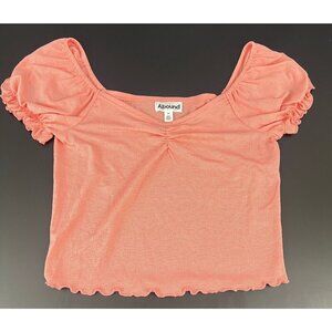 Abound Coral Puff Sleeve Textured Knit Top With Ruffle Trim  - Womens M